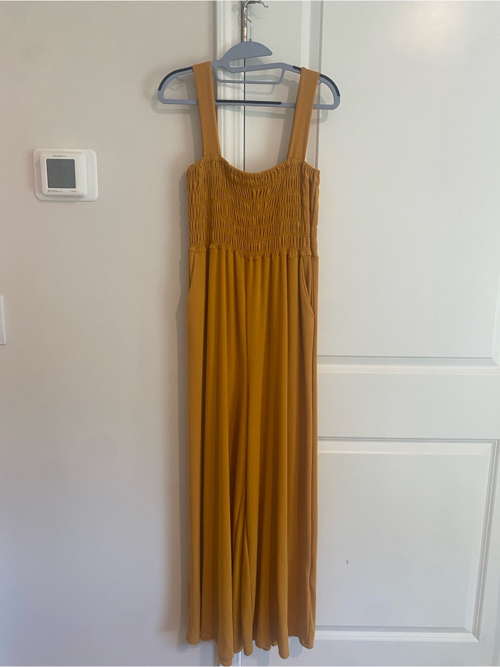 Ces Femme Mustard Smocked Bodice Wide-Leg Jumpsuit